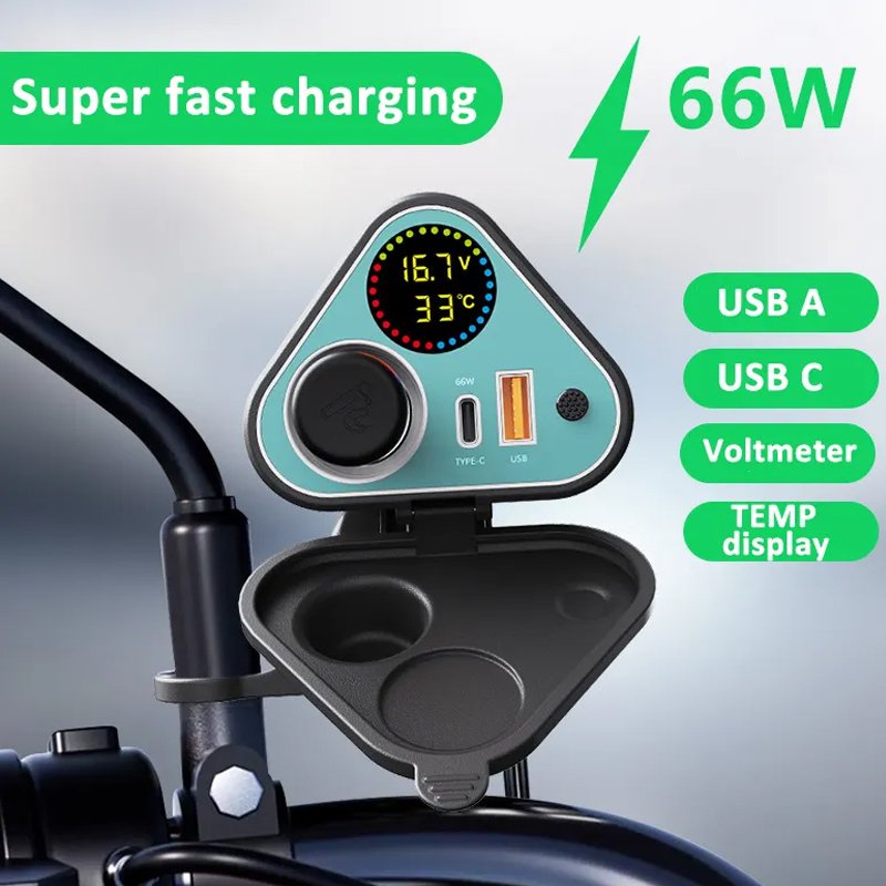 Cargador USB Carga Rapida 66 W Tipo C Voltimetro Cigarrera