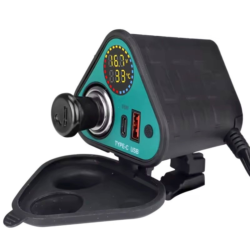 Cargador USB Carga Rapida 66 W Tipo C Voltimetro Cigarrera