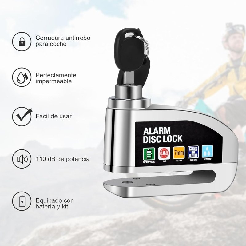 Candado Freno De Disco Con Alarma Premium + Guaya Recordatorio