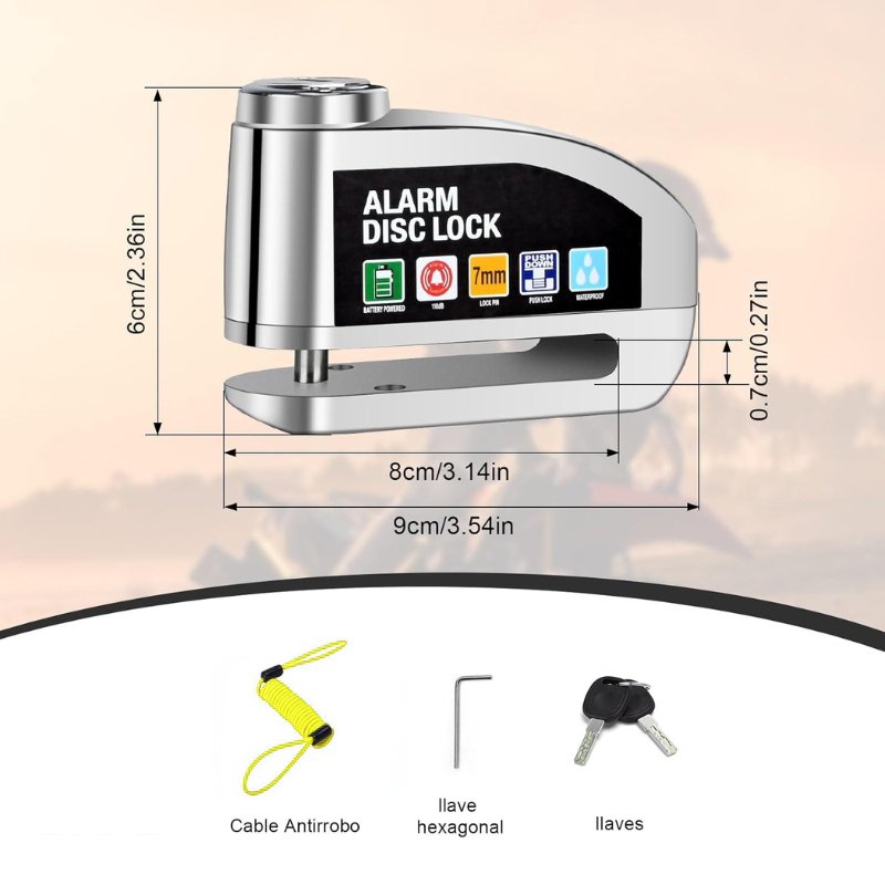 Candado Freno De Disco Con Alarma Premium + Guaya Recordatorio